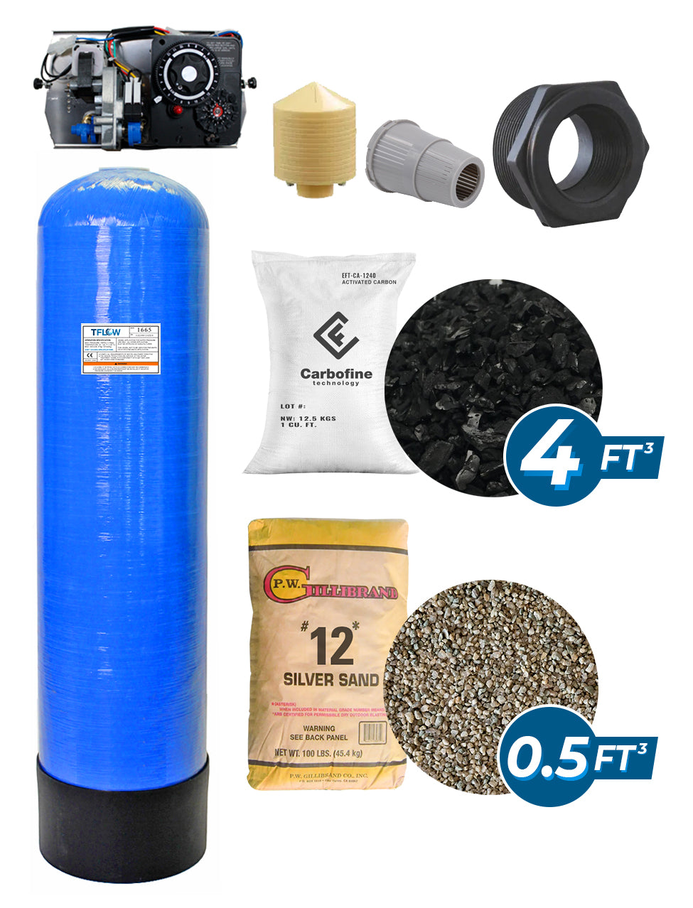 Paquete de Filtración con Carbón Activado (CARBOFINE) - 4 Pies Cúbicos - 16" x 65" -  Válvula Electromecánica KMATRIC 27F - TFLOW